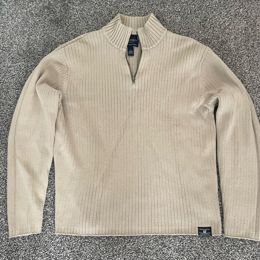 Men's Beige Half-Zip Sweater